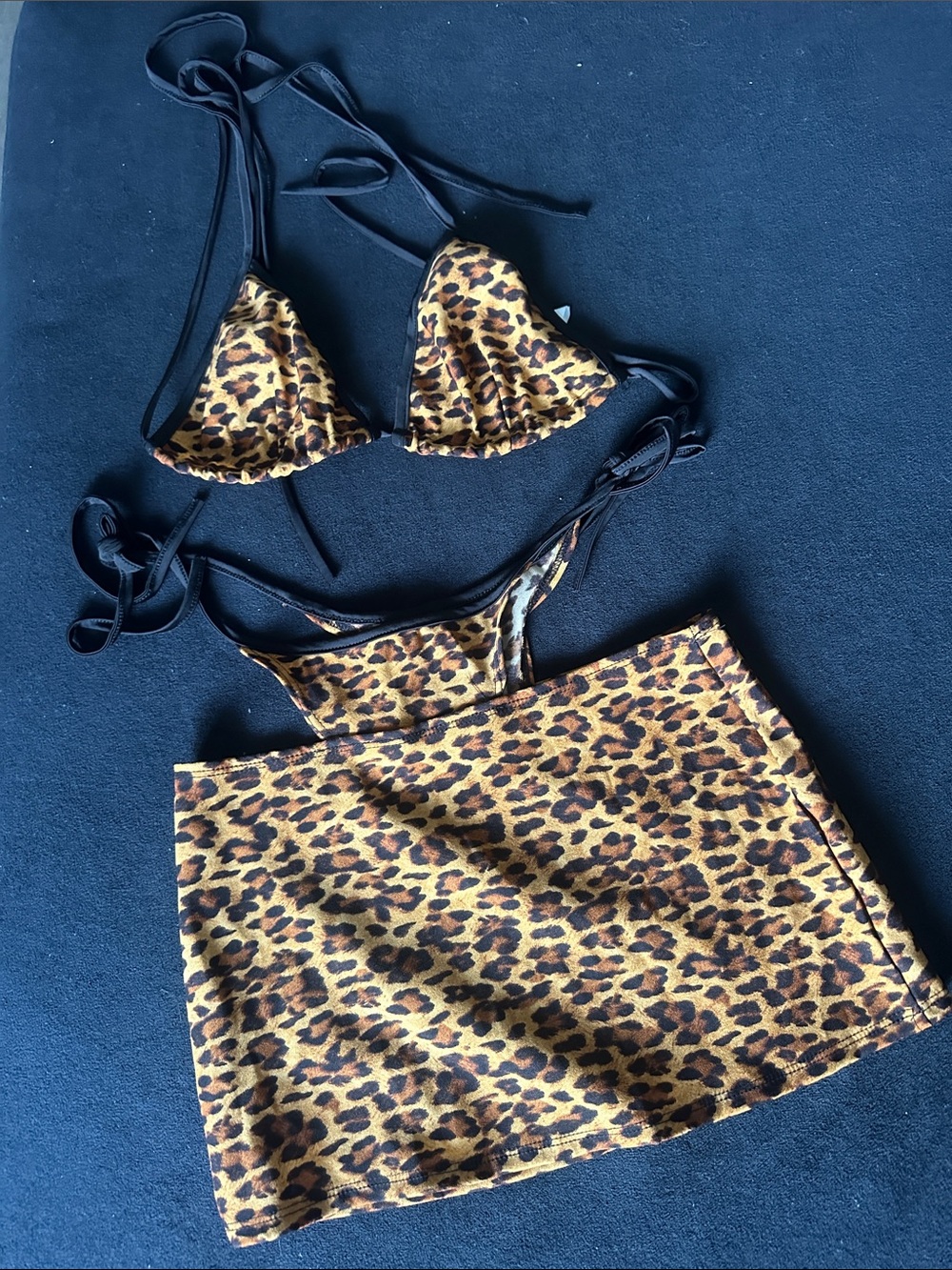 ❣️iHeartRaves Leopard Print Bikini Top and Mini Skirt Set - Brown & Black